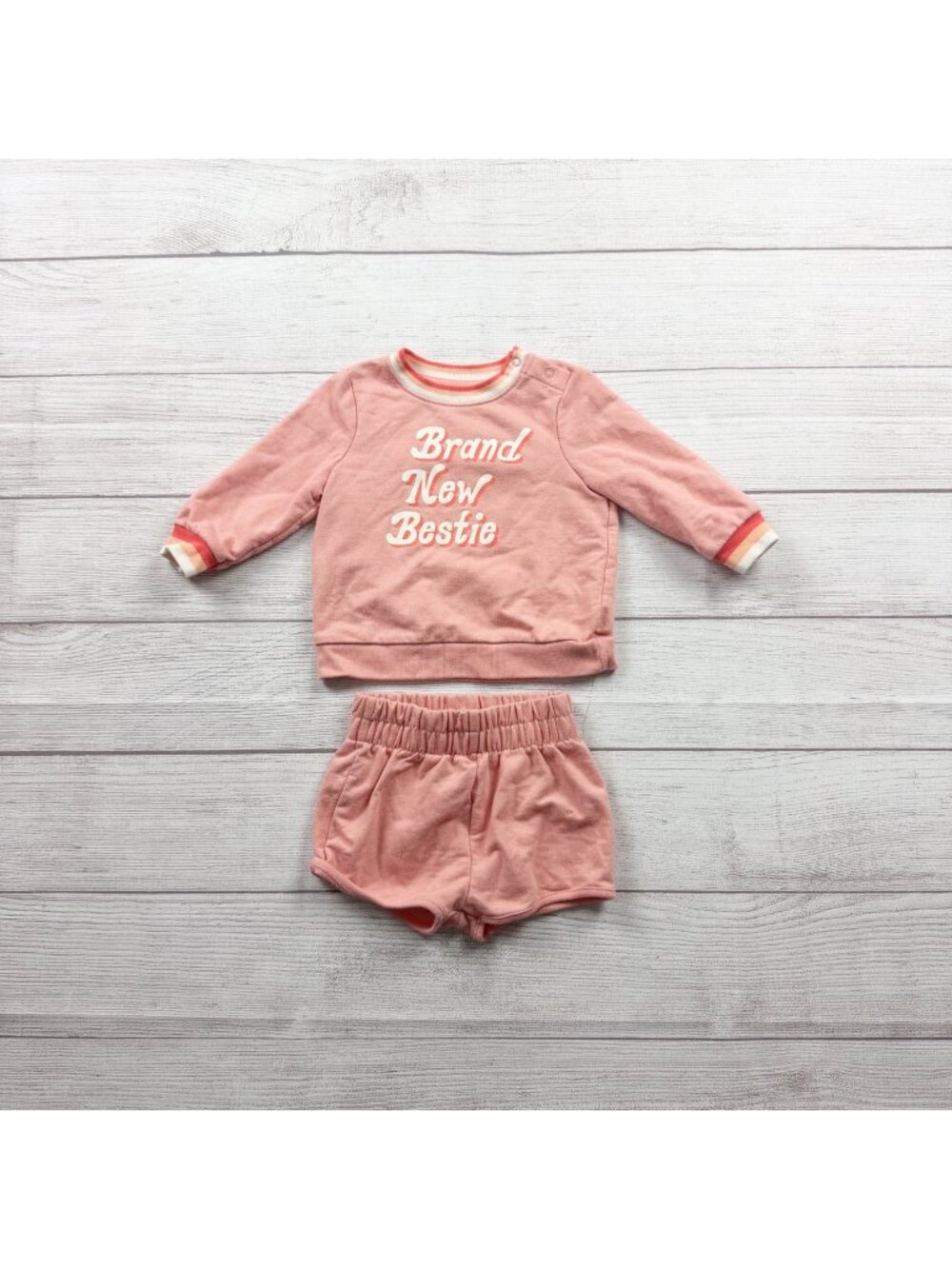 Cat & Jack Baby Pink Brand New Bestie Sweatshirt Shorts Set Outfit 6-9 Months